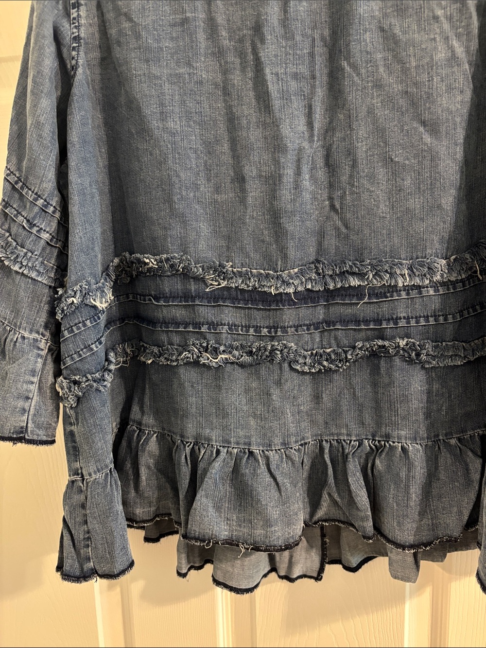 Denim Blue Ruffled Button-Front Women’s Top - Picture 6 of 6